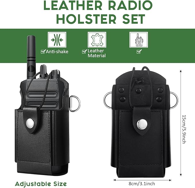 Eccliy Radio Strap Firefighter Leather Radio Holster EMS EMT Bundle Set with Belt, Strap, Anti-sway Tape for Firefighters, EMT, Police, Search and Rescue
