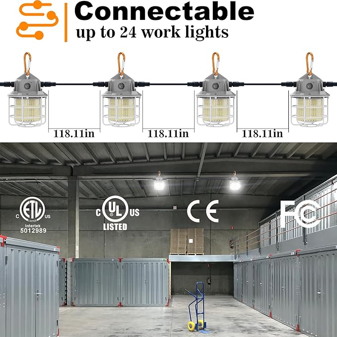 NS Heavy-Duty Linkable LED Work Light: 8700LM (500W Equivalent) w/ 13ft Cord & Outlet, US Plug - Indoor/Outdoor Use, Link Up to 24 Lights
