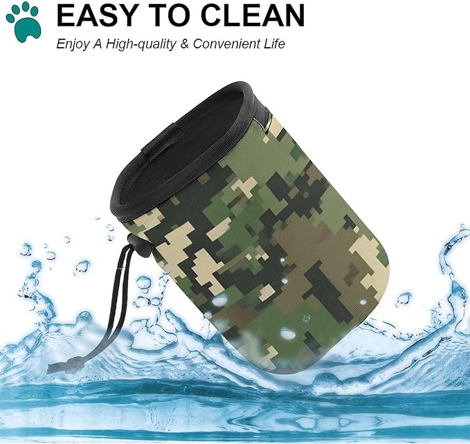 Fashion Pet Training Package, Portable Travel Dog Carrier Bag, Puppy Snack Pocket with Adjustable Waist Belt for Cat Dog Puppy Green Camo Army Solider Camouflage