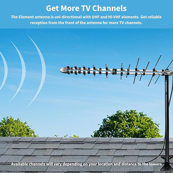Antennas Direct Element Uni-Directional UHF VHF Outdoor HDTV Antenna, 60+ Mile Range, 4K 8K UHD, NEXTGEN TV – w/All-Weather Adjustable Mounting Hardware
