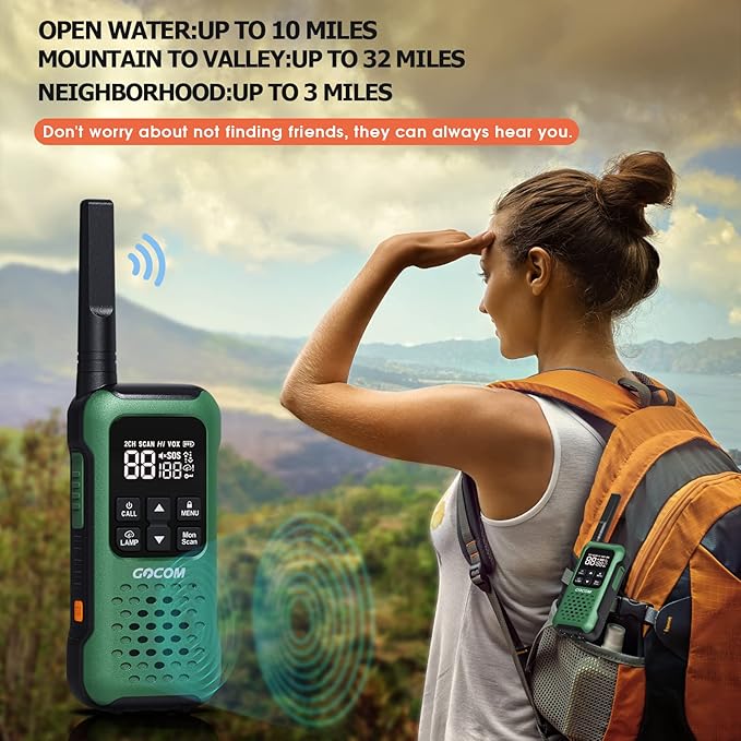 GOCOM G9 IP67 Waterproof Two Way Radios, 2 Way radios Outdoor Adventure NOAA Weather Alert & SOS Emergency Lamp Adult Walkie Talkies Long Range Rechargeable (G9 - Suitcase 4 Pack)