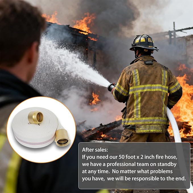 Fire Hose 50 FT x 2" ID, M × F NST/NH Brass Couplings, Single Jacket TPU, Working Pressure 250 PSI, Burst Pressure 750 PSI, Indoor Fire, Home, Garden Fire Hose Irrigation
