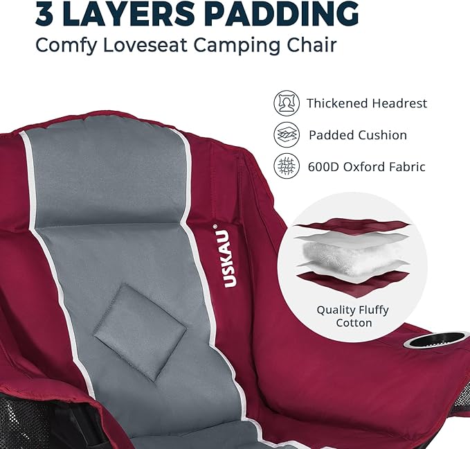 Camping Chair with Removable Footrest, Oversized Outdoor Chair with Headrest & Cup Holders, 400lb Capacity Lawn Chair for Sports Backyard Fishing