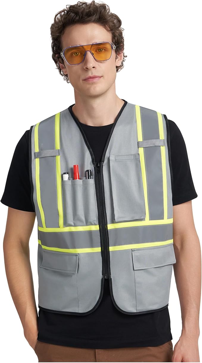 A-KSAFETY High Visibility Safety Vest for Men Women with Pockets and Zipper