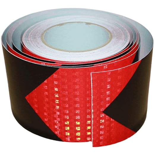 Reflective Tape Red Black 4 inch X 68 feet, Outdoor Waterproof Hazard Conspicuity Warning Industrial Marking Tape