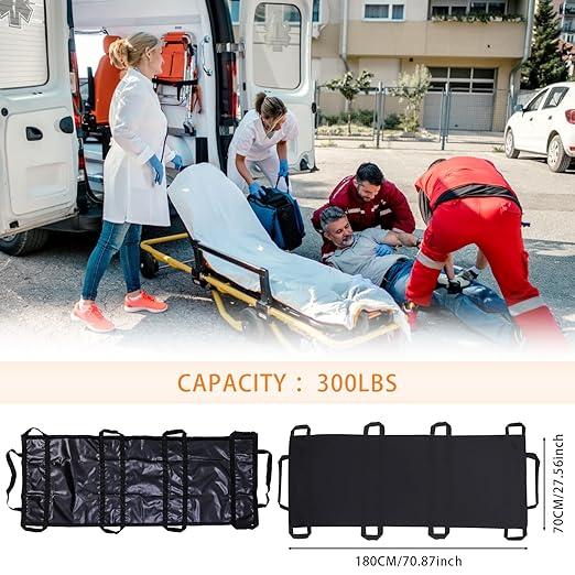 Portable Transport Stretcher with 10 Handles – Lightweight Dog Stretcher & Gurney, Patient Animal Mover for Emergency Casualty Evacuation, 300lbs Capacity (Black) Large