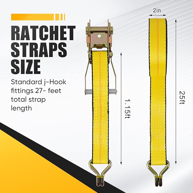 4 Pack 2" x27' Ratchet Strap Tie Down Straps 10000LB Break Strength J Hook Heavy Duty Cargo Ratchet Straps TieDowns 3,333LB Working Load Limit