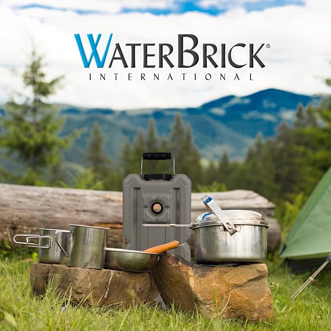 WaterBrick International Water Storage Containers for Emergency Water Storage | 8-Pack of Stackable 3.5 Gallon Water Container Bricks | Food-Grade HDPE Plastic | BPA-Free | STD Tan