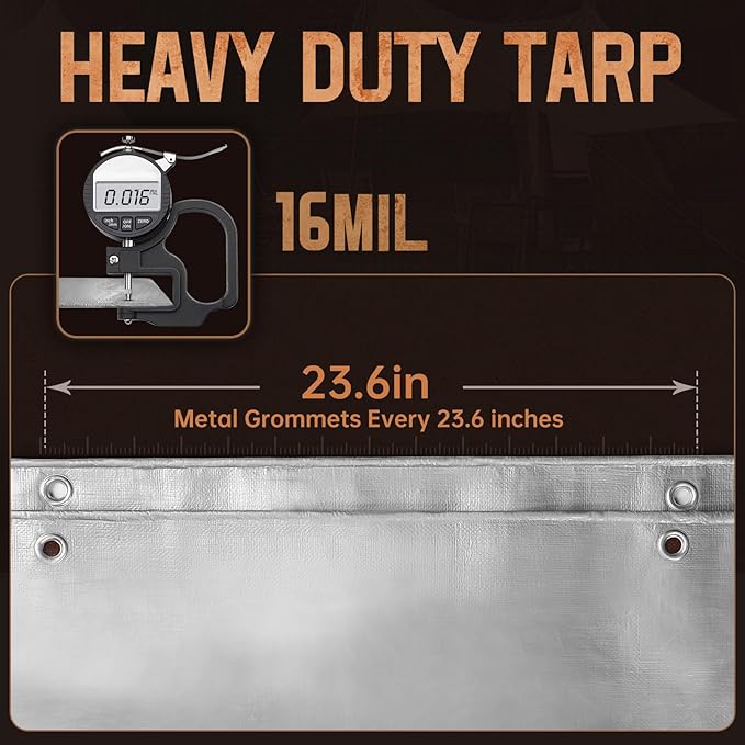 12x16 FT Tarp Waterproof, 16 Mil Tarps Heavy Duty Waterproof Multipurpose Protective Cover UV Resistant Rip & Tear Resistant with Grommets Reversible for Home Boats Cars Camping