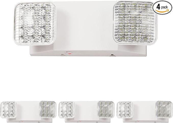 TANLUX LED Emergency Lights with Battery Backup, Two Head Adjustable Commercial Emergency Lights, UL Listed, AC 120/277V, Hardwired Emergency Exit Light Fixtures for Business - 4 Pack(White)