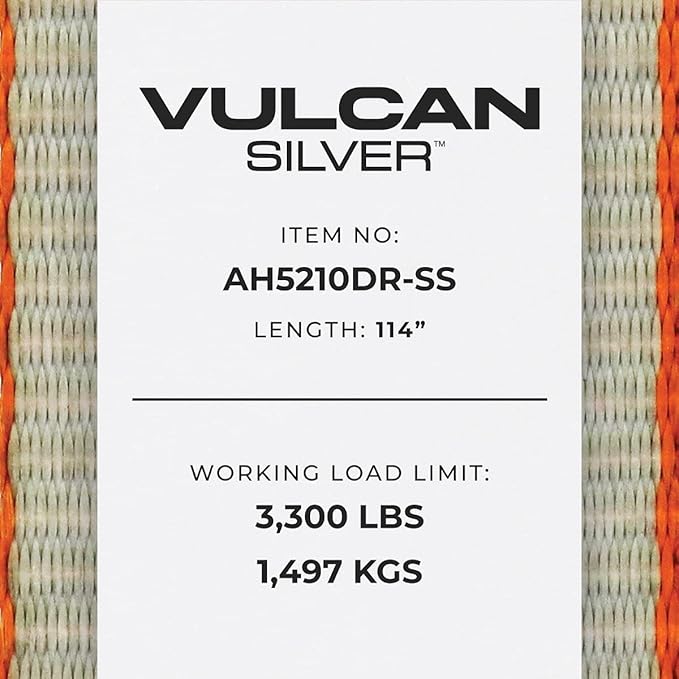 VULCAN Axle Tie Down Combo Strap with Snap Hook Ratchet - 2 Inch x 114 Inch - 4 Pack - Silver Series - 3,300 Pound Safe Working Load