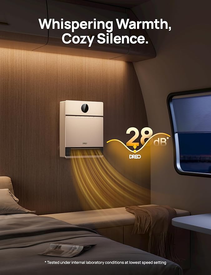 Dreo Smart Wall Heater, IP24 Electric PTC Space Heaters for Indoor Use, 30° Oscillation, Adjustable Thermostat, Remote Control, Works with Alexa, 24H Timer, Easy-mounted for Office, Bedroom, Home