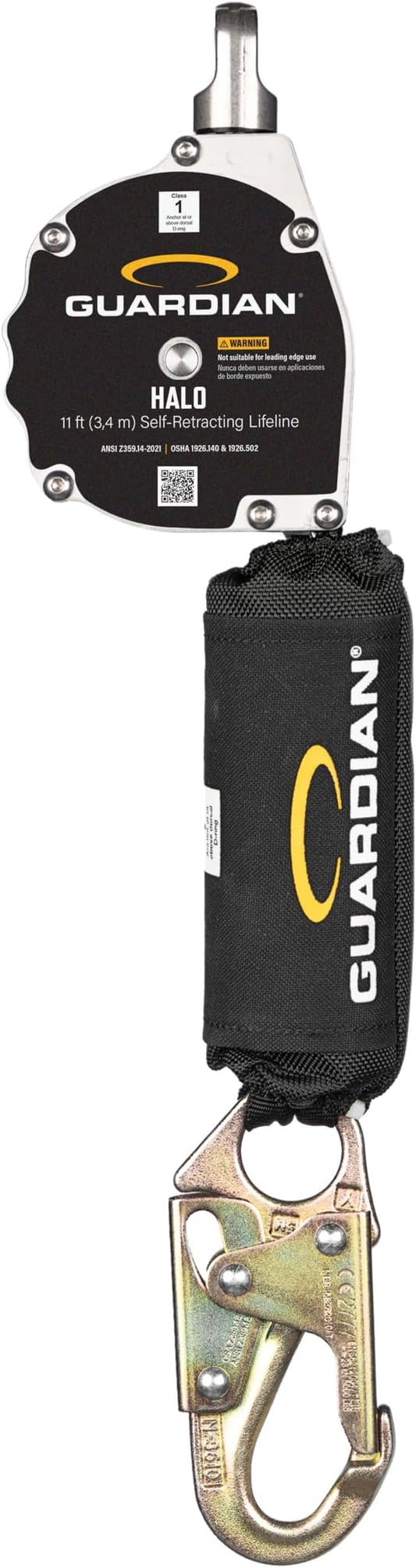 Guardian 10900 Halo Web Personal Self Retracting Lifeline (SRL) | 11 ft | Carabiner Included | Swivel Top | Steel Snap Hook | Class 1 | ANSI and OSHA Compliant