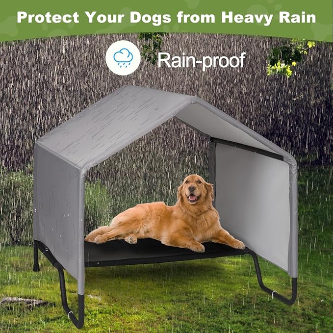 42" Large Outdoor Dog House for All Breeds Dogs, Waterproof & Snowproof 600D Oxford Dog House Featuring Elevated Dogs Bed, Pet Canopy Tent for Doggie, Cats, Small Animals, Grey