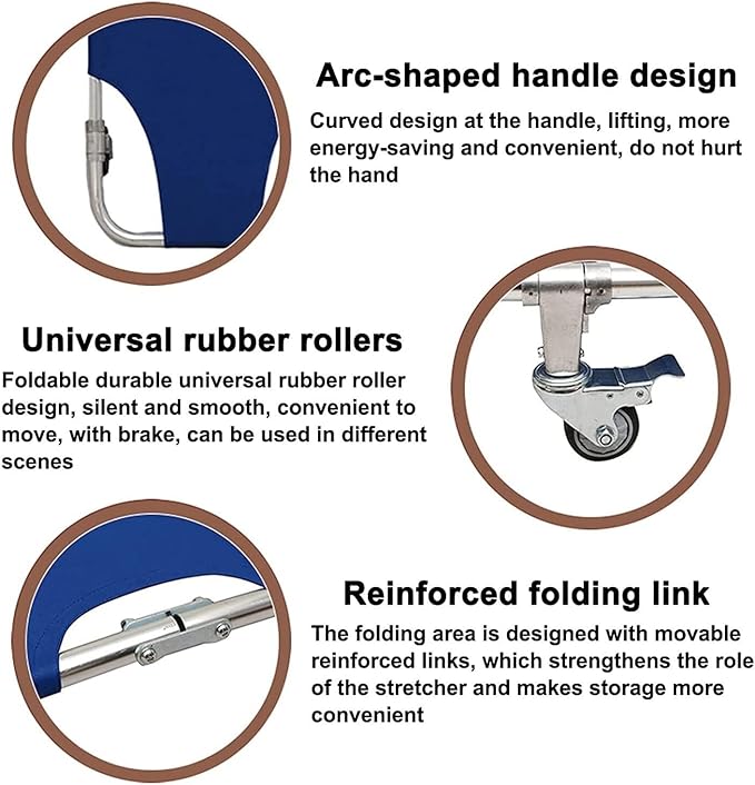 Folding Portable Stretcher with 4 Wheels - Lightweight Aluminum Emergency Rescue Stretcher for Hospital, Clinic, Home Care, and Sports - 350lb Capacity