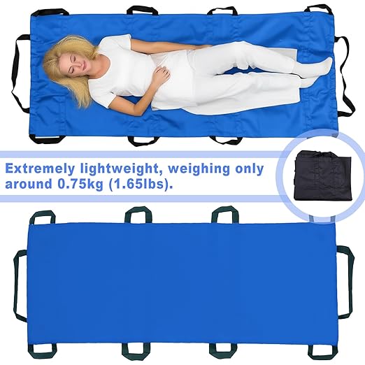 Portable Transport Stretcher with 10 Handles – Lightweight Dog Stretcher & Gurney, Patient Animal Mover for Emergency Casualty Evacuation, 300lbs Capacity (Blue) Large