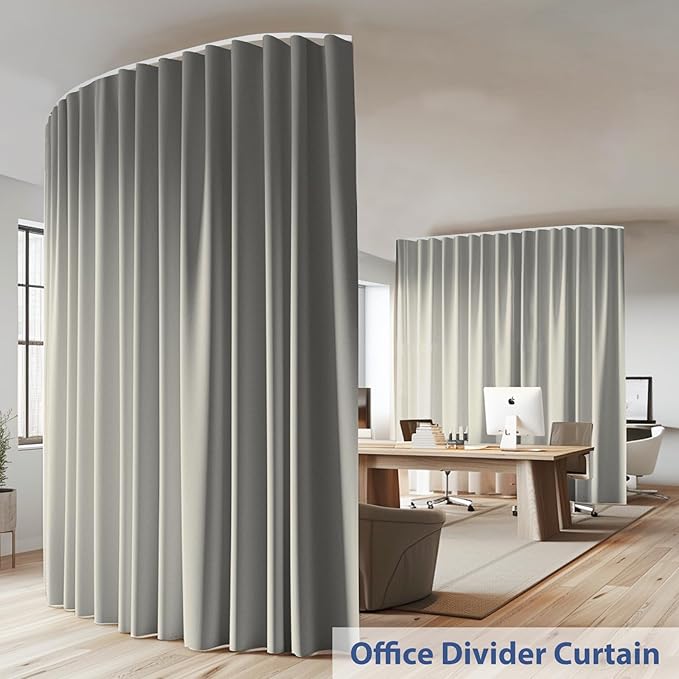 Room Divider Ceiling Mounted Curtains Track Sets Extra Wide Blackout Curtain Flexible Tracks for Bedroom Privacy Partition Separator, 1 Panel Light Grey Drape and White Rail, W12.5 x H7ft