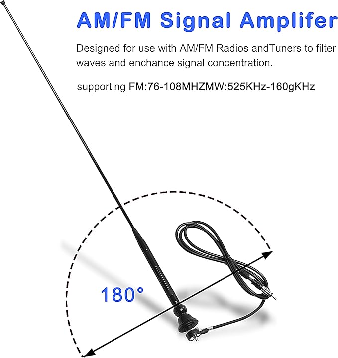 ASOOLL Black Boat Marine Radio Antenna FM AM Aerial 26.5 inch for Car Turk ATV UTV Yacht Tractor RV