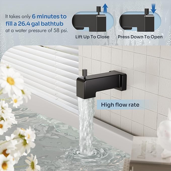 Replacement for Delta Shower Trim Kit 14 Series, All Metal Tub Shower Faucet Set, 6-Inch Matte Black Shower Head and Handle Set(Valve/Cartridge Not Included)