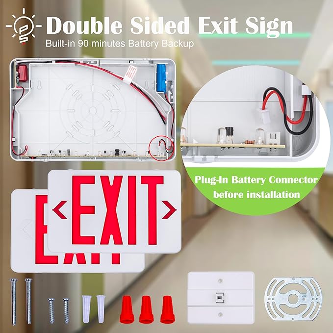Gruenlich LED Exit Sign,Emergency Light with Double Face and Battery Backup,UL 924 Qualified, AC 120/277V, US Standard Hardwired Red Letter Exit Lights for Business, 4-Pack