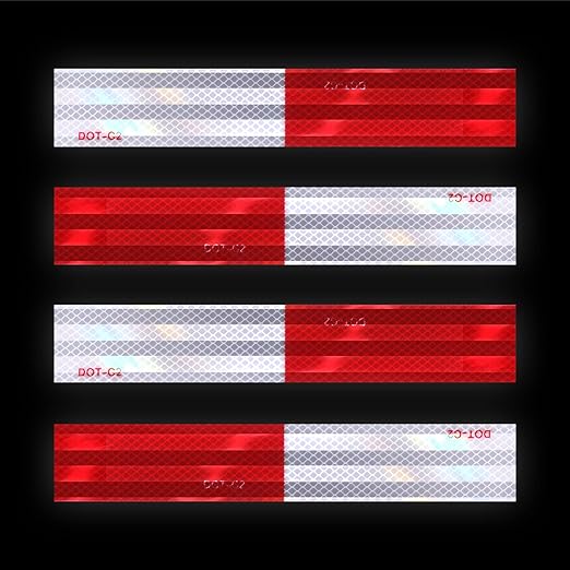 DOT-C2 Reflective Tape 2 in X 30 FT Red White Waterproof Outdoor Selfadhesive Trailer Tape Safety Caution Reflector Conspuicy
