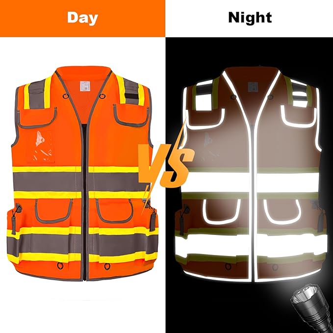 HYCOPROT Reflective Safety Vest Class 2 High Visibility Heavy Duty Construction Vest with Padded Neck,Meet ANSI/ISEA Standard