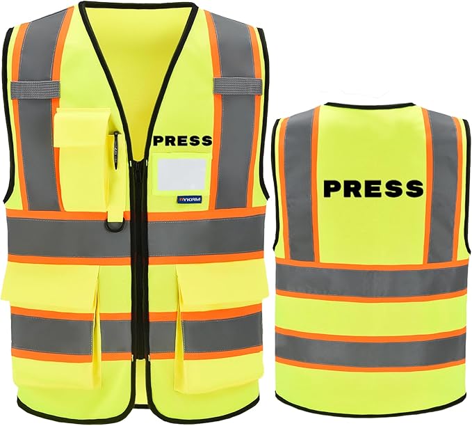 AYKRM Security Vest for Men Women 7 Pockets High Visibility Reflective Safety Vest Front Zipper Meets ANSI/ISEA