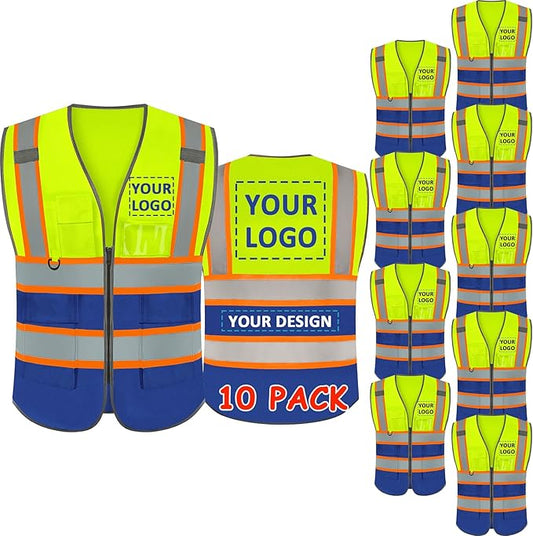 BeautyWill Custom Logo Safety Vest Class 2 High Visibility Reflective Vest for Men - Personalized Logo Team Vest