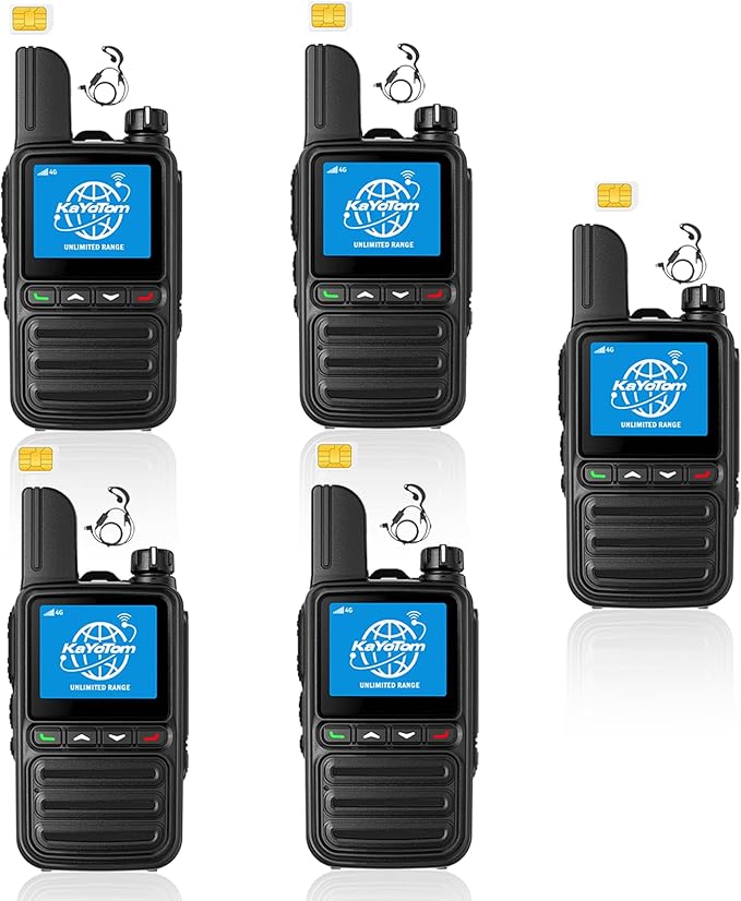 KAYOTOM Lifetime Free Global Walkie Talkies Unlimited Range PTT Push-to-Talk Over Cellular Nationwide 5000 Miles POC 4G Handheld Long Range Two Way Radio for Team (with Earphones, 5-Packs)