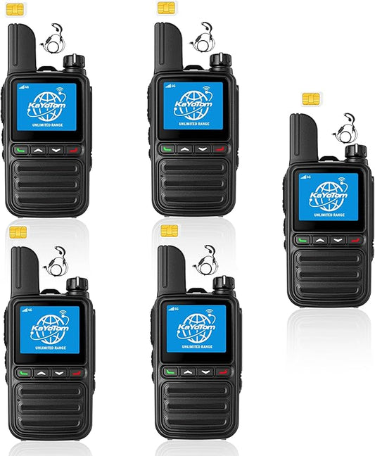 KAYOTOM Lifetime Free Global Walkie Talkies Unlimited Range PTT Push-to-Talk Over Cellular Nationwide 5000 Miles POC 4G Handheld Long Range Two Way Radio for Team (with Earphones, 5-Packs)