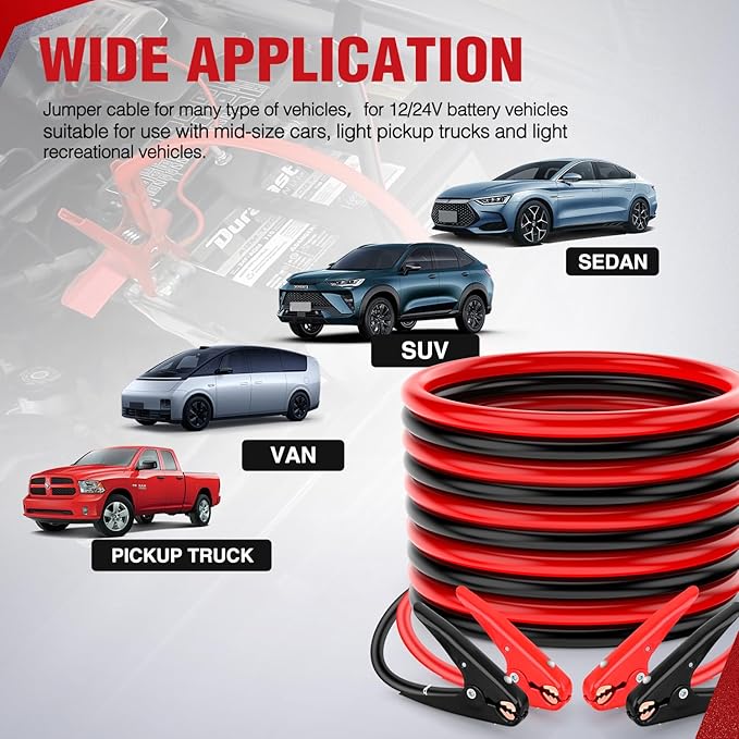 Nilight Jumper Cables for Car Battery 2 Gauge 25 FT Booster Cable Heavy Duty 800 A CCA with Carrying Bag Jump Start Emergency Kit Pickup Truck RV Vans SUV