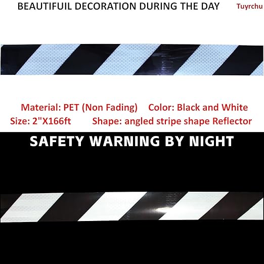Reflective Tape Black and White 2 inch Wide for Cars, Outdoor Waterproof High Visibility Safety Warning Adhesive Strips (166 feet)