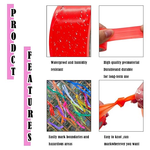 10 Pack Pink Flagging Tape, Non-Adhesive Plastic Ribbon Neon Marking Roll, 1inch*2000ft, Marking Tape for Tree Marking, Hunting, Boundaries and Hazardous Areas,Trail Marking