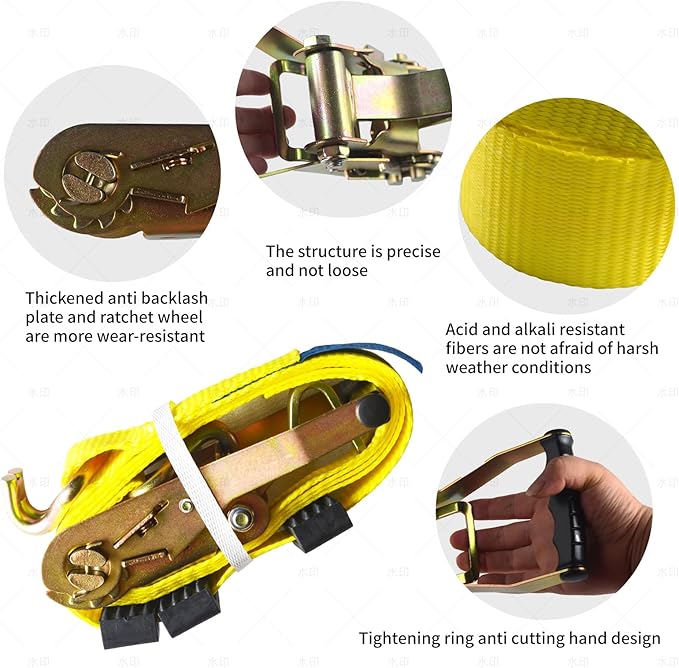 2 Pack Heavy Duty Ratchet Tie Down Straps 2" x8' – 6614 lbs Break Strength Cargo Straps with Metal Hooks for Truck, Trailer, Moving, Motorcycle & ATV, Yellow