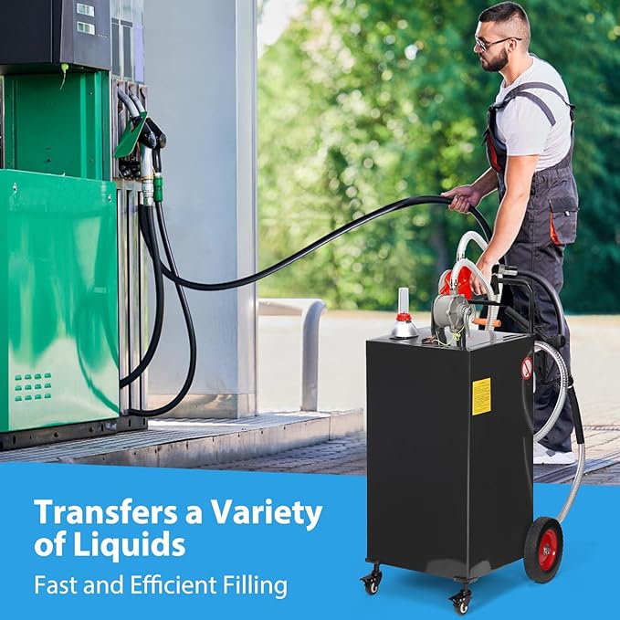 Upgraded 35 Gallon Fuel Caddy, Manual Hand Pump & Easy-Roll Wheels, Heavy-Duty UV-Resistant Steel Tank for Gas & Diesel, Portable Fuel Storage for Tractors, Mowers, Boats