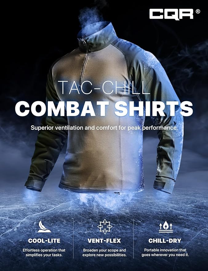 CQR Men's Combat Shirt Tactical 1/4 Zip Long Sleeve Military BDU Shirts Camo EDC Top with Pockets