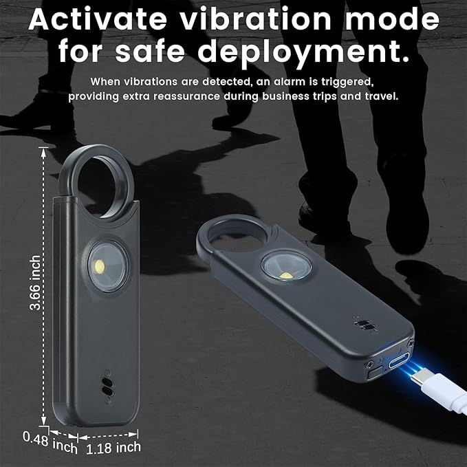 Personal Safety Alarm - 135dB Ultra Loud Siren with LED Strobe Light, USB-C Rechargeable, Compact Keychain Alarm for Women/Men, Emergency Flashlight & Vibration Alert(Black)