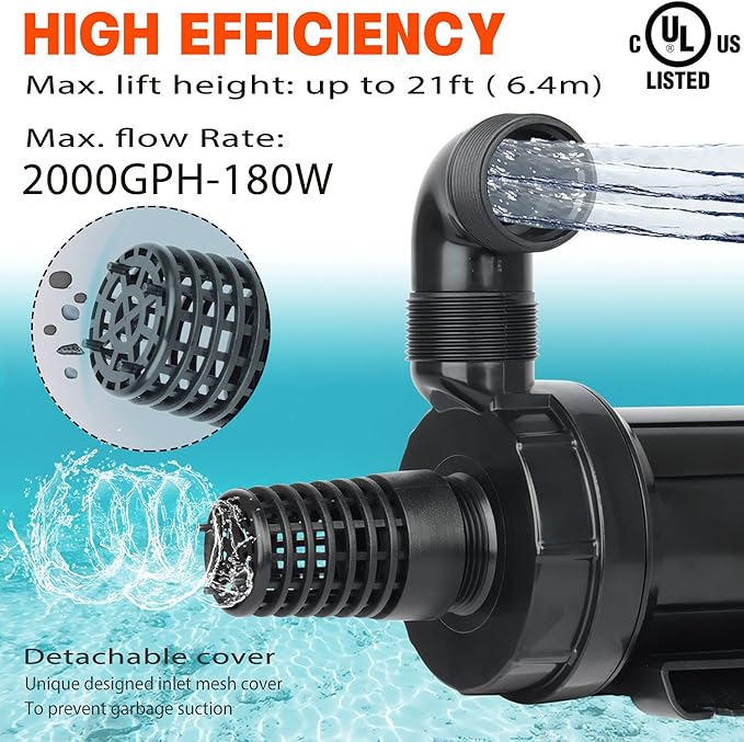 WaterRebirth (PC2000,2000GPH) High Flow Submersible Water Pump-Home/Inline Water Pump-Submersible Pump-Water Transfer Pump-Aquarium Pump