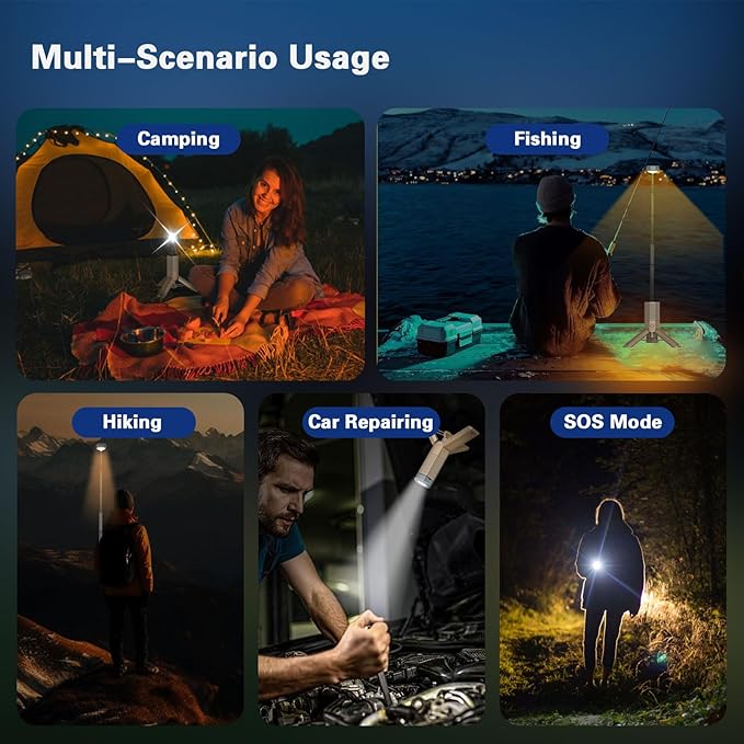 Telescopic Camping Lights Rechargeable Collapsible 10500 mAh LED Caming Lanterns with Stand, IPX7 Waterproof Flashlights with Magnetic Base, Portable Work Light Camping Lamp for Camping, Emergency Use