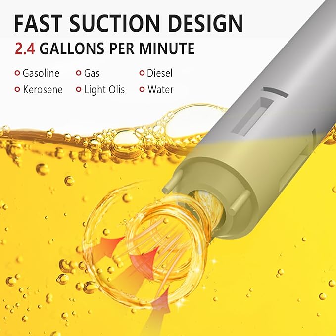 Battery Operated Gas Transfer Pump,Portable Fuel Siphon Pump,2.4 Gal Flow Per Minute,Powerful Fast Suction,for Gasoline Gas Diesel Kerosene Light Oil Water