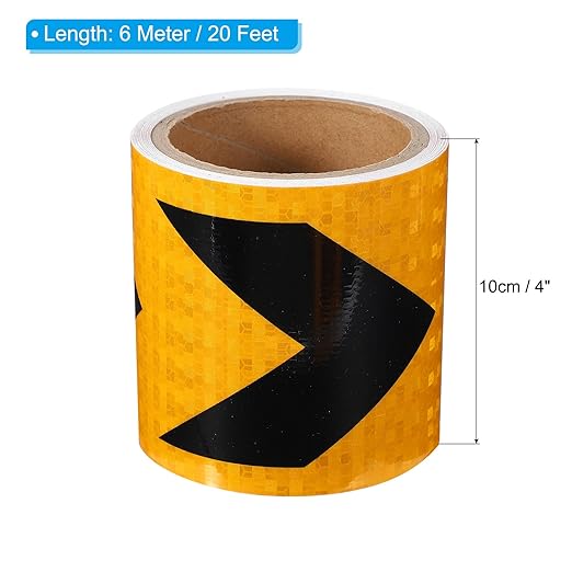 PATIKIL Reflective Tape, 4 Inch x 20 ft Waterproof Self Adhesive High Visibility Safety Warning Arrow Tape Outdoor Reflectors for Trucks Trailers Cars, Yellow Black