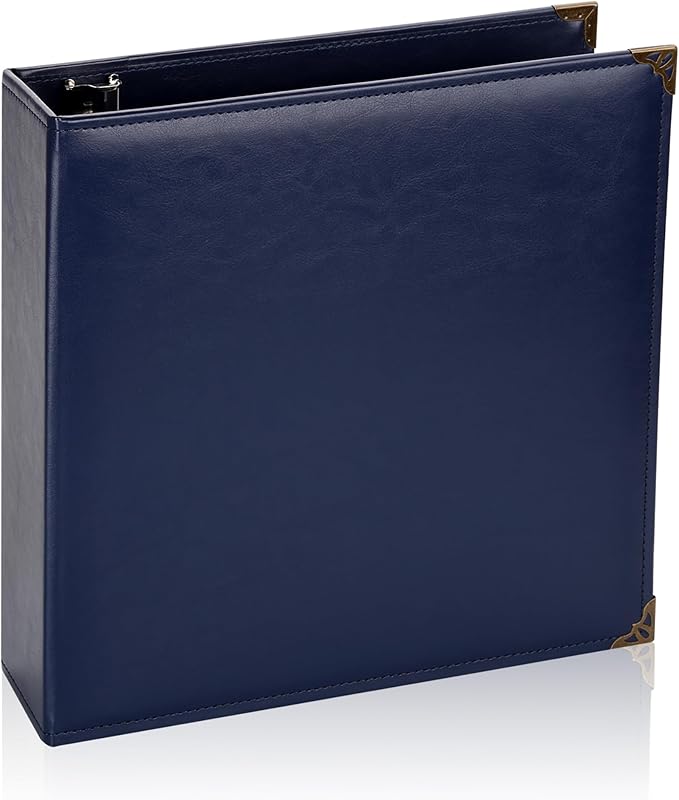 Vintage Hardback 3 Ring Binder 2 Inch, Professional Leather Binder 3 Ring, Three Ring Binders Fits 8.5" x 11", D Ring Binders for Photo Album, Home, School and Office Supplies- Blue