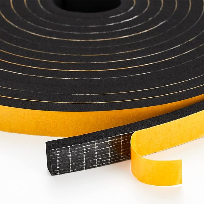 13 Feet Weather Stripping Door Seal, 1" Wide X 3/8" Thick Door Seal Strip High Density Foam Tape Adhesive Strip for Door Soundproofing,Window Insulation (1" x 3/8" x 13FT,Black)