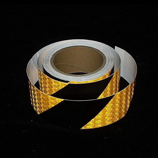 Reflective Tape, 2 Inch x 65 Feet, Yellow Black Waterproof Self Adhesive Tape Outdoor Safety Caution Reflector for Trailers, Bikes, Cars