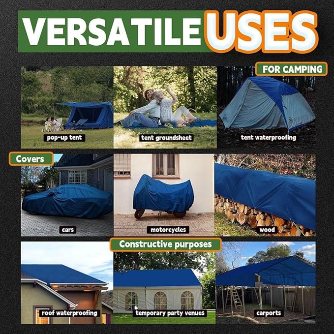RAINDEWAY Tarps 30x40 Feet,8 Mil Blue Large Tarp,UV Resistant,Durable,Multipurpose Waterproof Poly Tarp Cover with Metal Grommets and Reinforced Edges