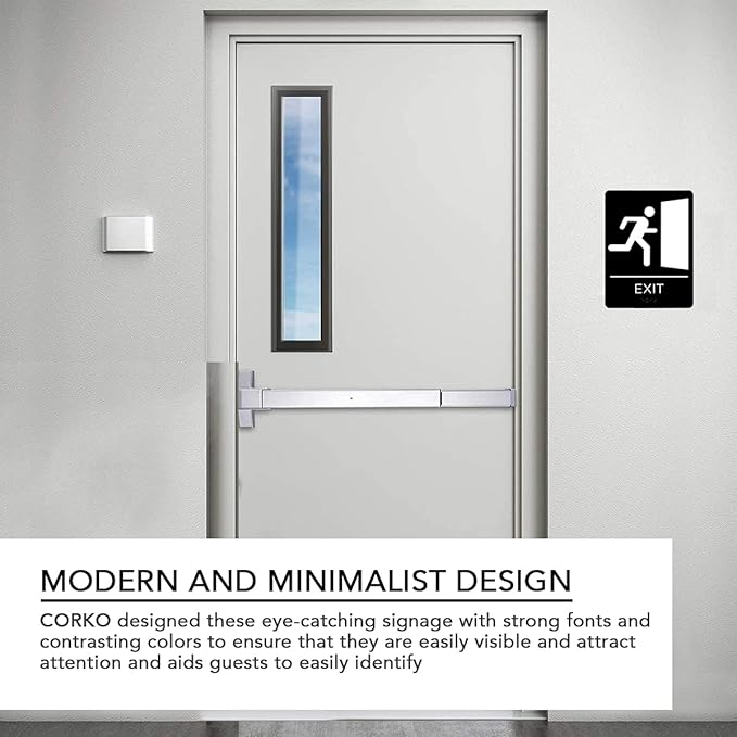 Exit Sign with Braille Grade II for Door & Wall - Comes With Graphical Symbols and Double Sided 3M Tape to Secure Ideally in Less Than a Minute - Size 9 x 6 Inch