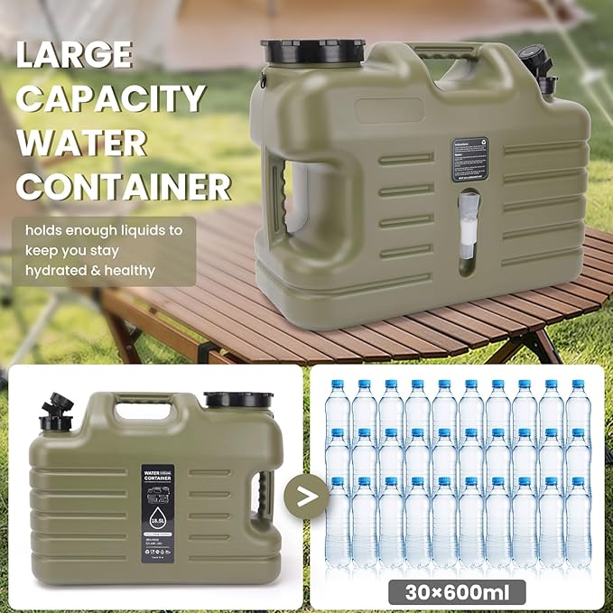 5 Gallon Camping Water Jug,Camping Water Container with Spigot,BPA-Free Military Green Portable Emergency Water Tank for RV Camp, Hiking, Outdoor Adventures & Disaster Preparedness