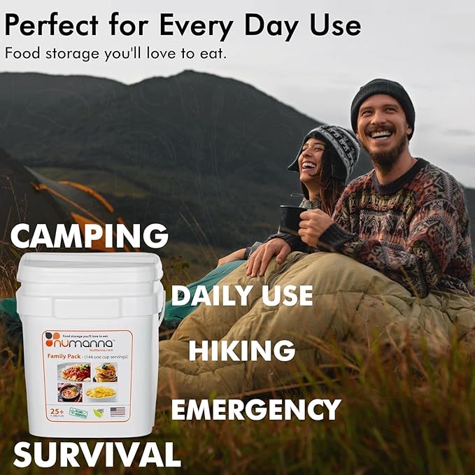 Numanna Family Pack Emergency Food Storage Bucket – 864 Servings, 60 lbs | 6-Months Survival Meal Kit for Long-Term Preparedness | Non-GMO Freeze-Dried Meals in Resealable Pouches | Healthy, Nutritious Everyday Food Supply | 25+ Year Shelf Life | Made ...