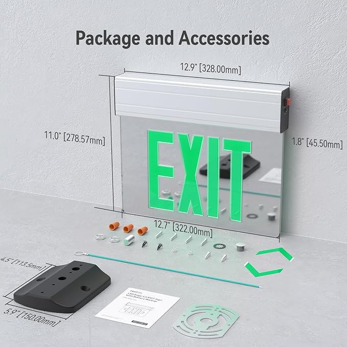 LEONLITE LED Edge-Lit Exit Sign, Aluminum Housing Emergency Exit Light with Battery Backup, UL Listed, Double-Sided Acrylic Panel, 120/277V, Multiple Mounting for Commercial Use, Green, Pack of 4