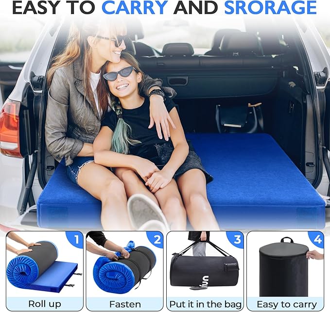 Kingfun 3 Inch CertiPUR-US Memory Foam Camping Mattress, Waterproof Roll up Sleeping Pad for Adults, Comfortable Thick Floor Sleeping Mats for Car Truck Tent with Removable Travel Bag